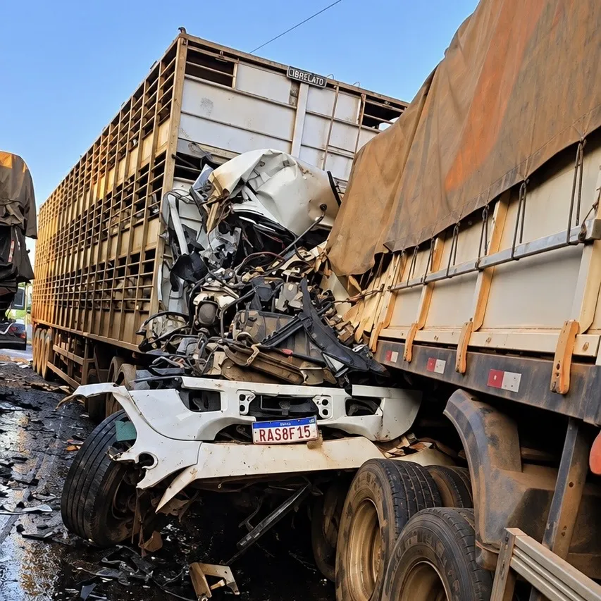 Batida entre caminhões mata motorista na BR-163 em Rondonópolis