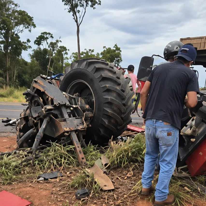 Trator é atingido por carreta durante acesso à lavoura em União do Sul