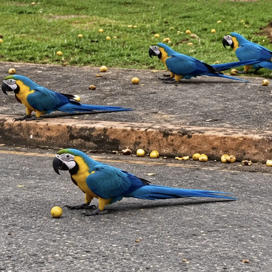 Grupo de araras é flagrado comendo bocaiúva em Cuiabá