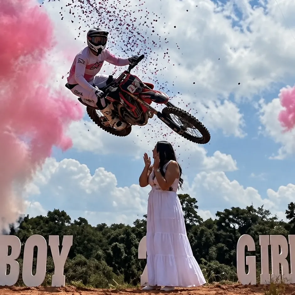 Salto de moto revela sexo de bebê em Pontes e Lacerda