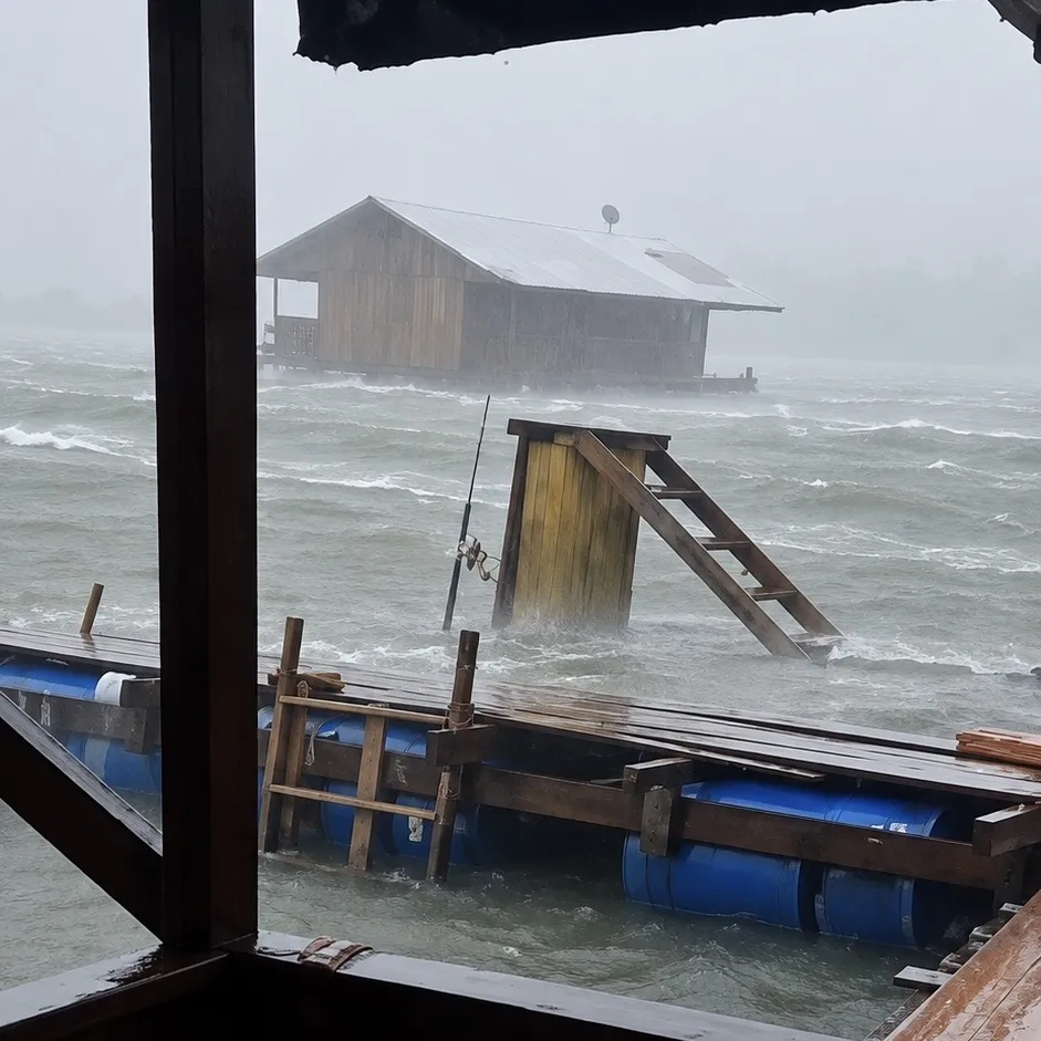 Temporal arrasta casas flutuantes no Rio Teles Pires em Paranaíta