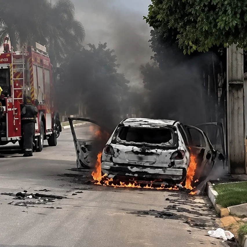 Peugeot pega fogo em Lucas do Rio Verde e fica destruído