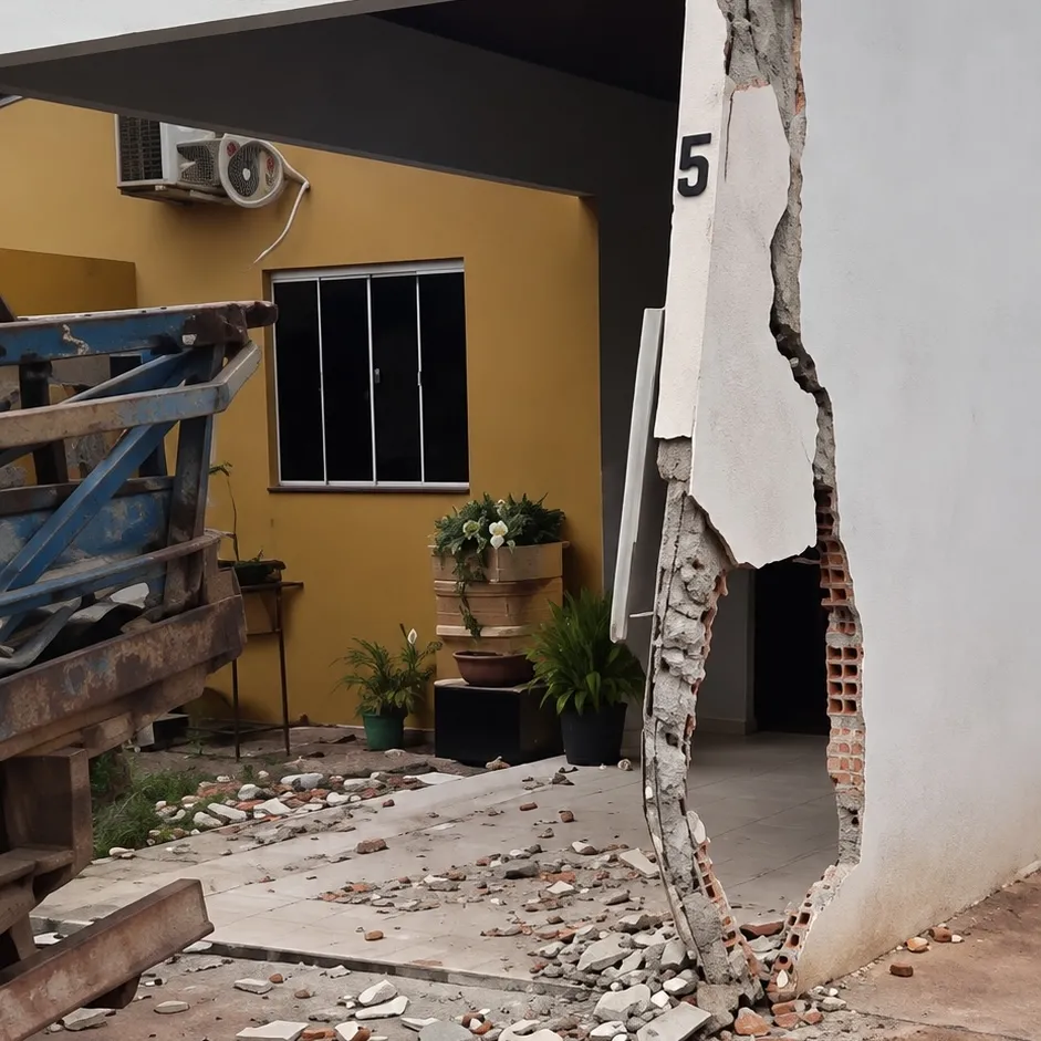 Acidente entre caminhão e Gol deixa ferida e causa destruição em Rosário Oeste