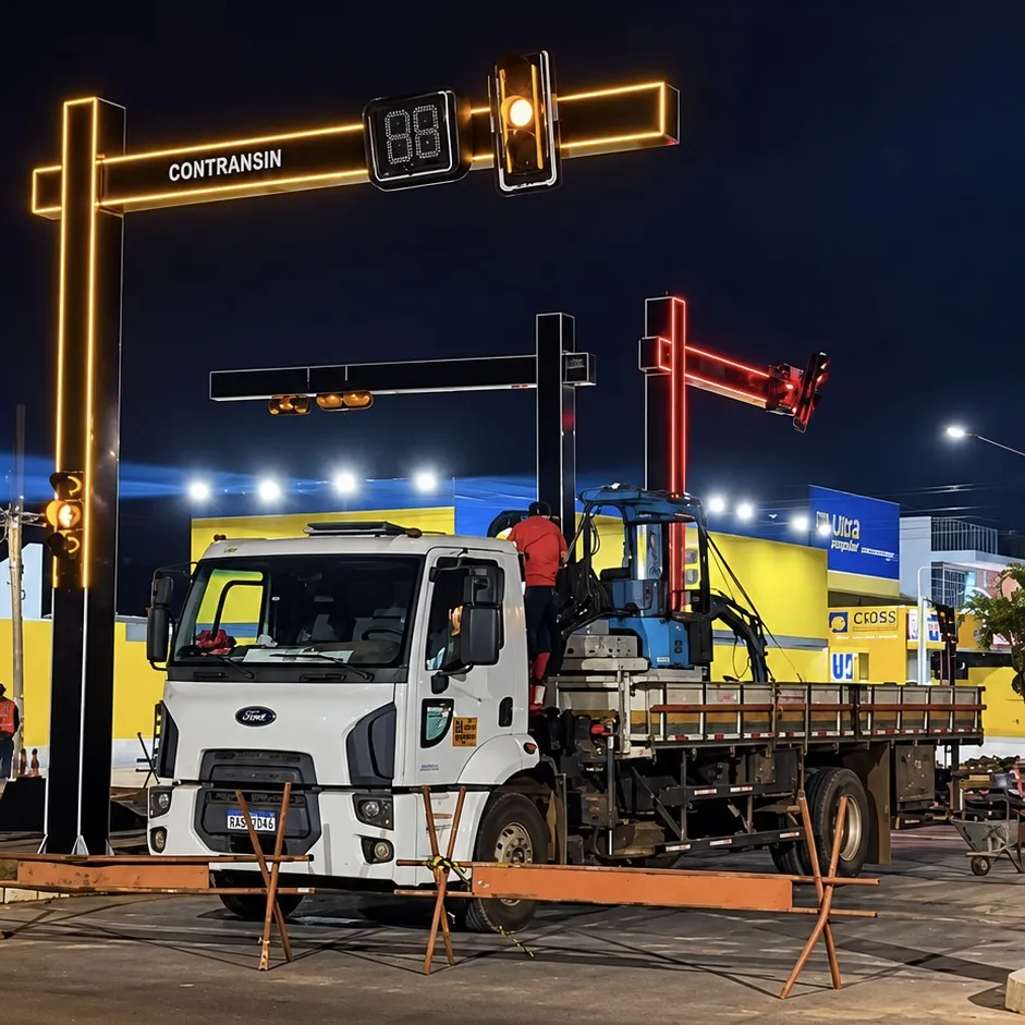 Semáforo do futuro chega a Sinop com luzes de LED até no chão