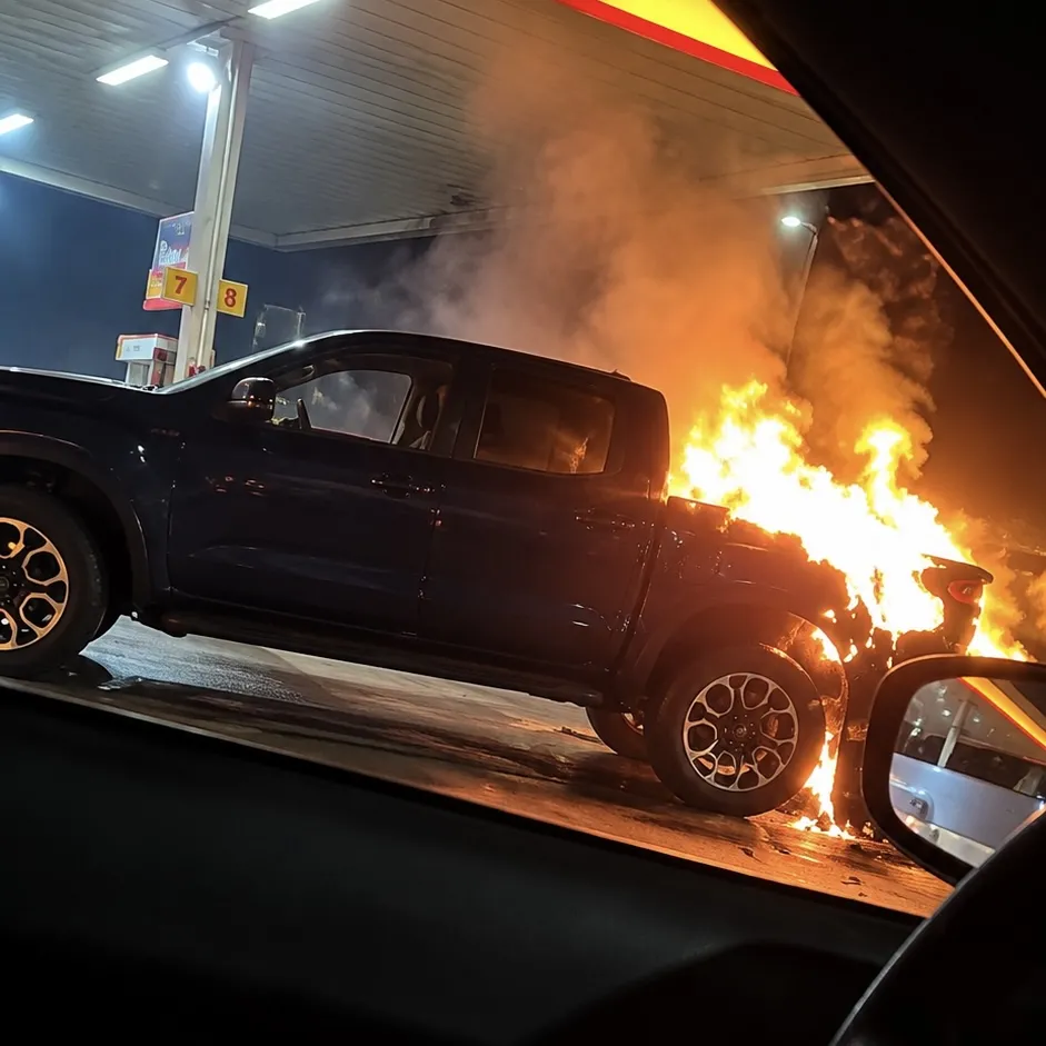 Ford Ranger é atingida por incêndio durante a noite em Nova Mutum