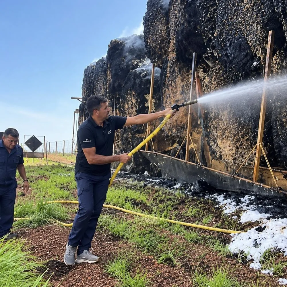 Motorista consegue salvar cabine de carreta após carga de algodão pegar fogo em Lucas do Rio Verde