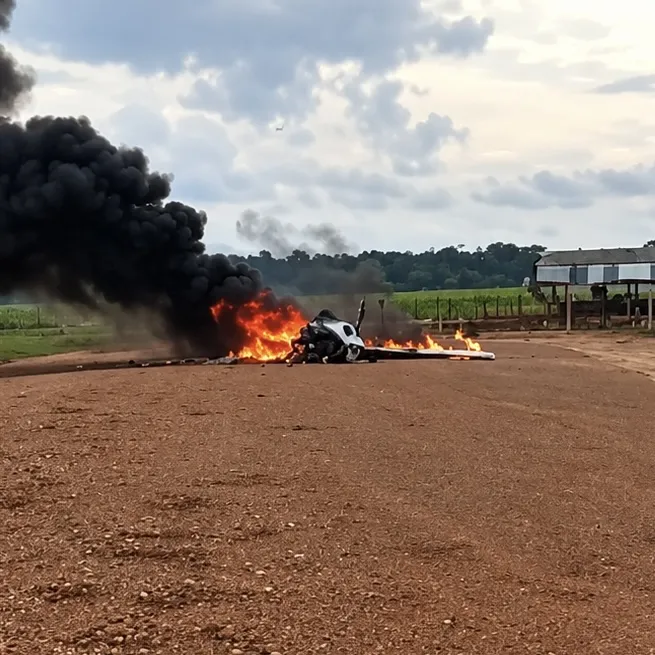 Avião cai e fica destruído pelo fogo em Juara