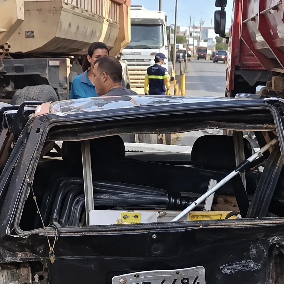 Fiat Uno bate em duas carretas e deixa trânsito interditado na BR-364 em Rondonópolis